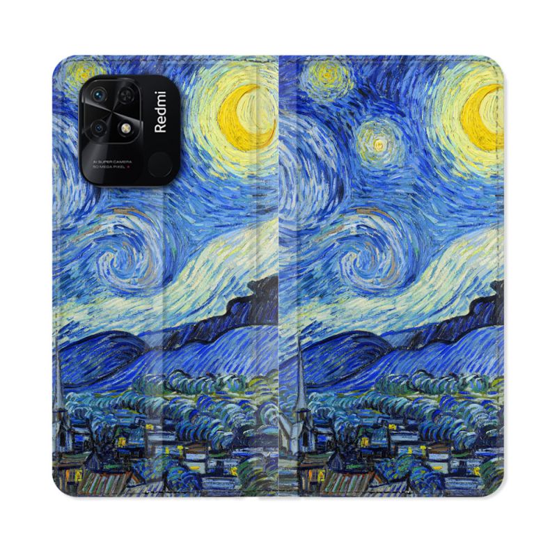 Housse cuir portefeuille Pour Xiaomi Redmi 10C Peinture La nuit étoilée