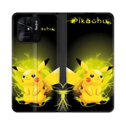 Housse cuir portefeuille Pour Xiaomi Redmi 10C Pokemon Pikachu Eclair