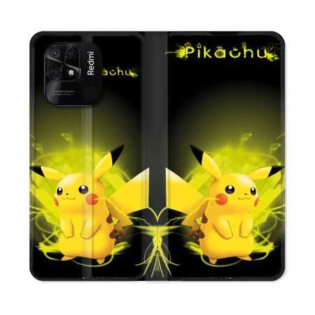 Housse cuir portefeuille Pour Xiaomi Redmi 10C Pokemon Pikachu Eclair
