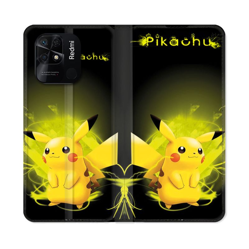 Housse cuir portefeuille Pour Xiaomi Redmi 10C Pokemon Pikachu Eclair
