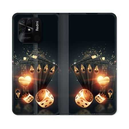 Housse cuir portefeuille Pour Xiaomi Redmi 10C Poker Des