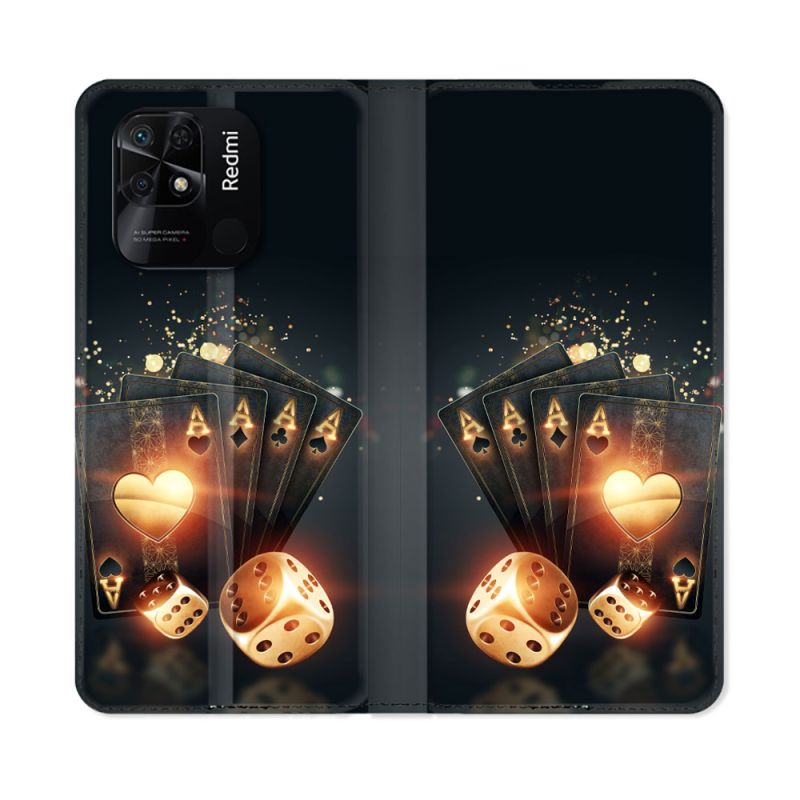 Housse cuir portefeuille Pour Xiaomi Redmi 10C Poker Des