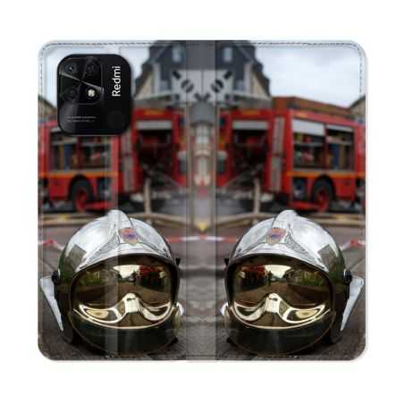 Housse cuir portefeuille Pour Xiaomi Redmi 10C Pompier Casque Camion