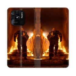 Housse cuir portefeuille Pour Xiaomi Redmi 10C Pompier Escalier