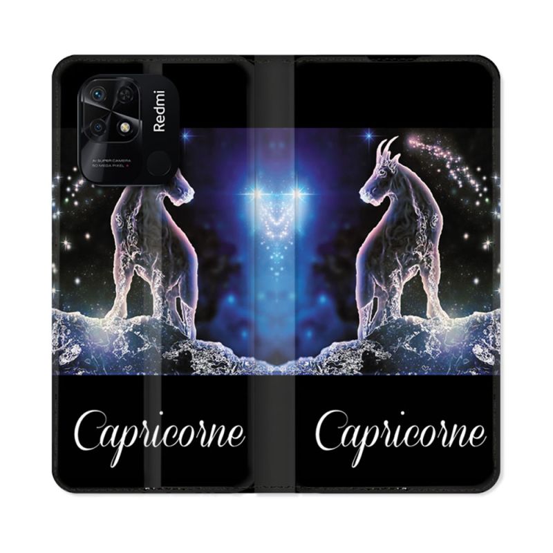 Housse cuir portefeuille Pour Xiaomi Redmi 10C Signe Zodiaque 2 Capricorne