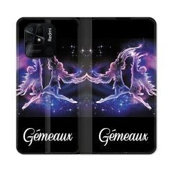 Housse cuir portefeuille Pour Xiaomi Redmi 10C Signe Zodiaque 2 Gémeaux