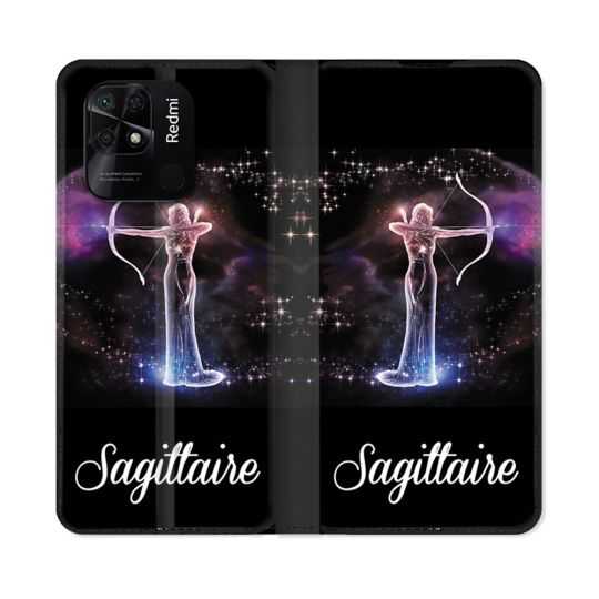 Housse cuir portefeuille Pour Xiaomi Redmi 10C Signe Zodiaque 2 Sagittaire