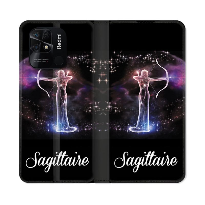 Housse cuir portefeuille Pour Xiaomi Redmi 10C Signe Zodiaque 2 Sagittaire