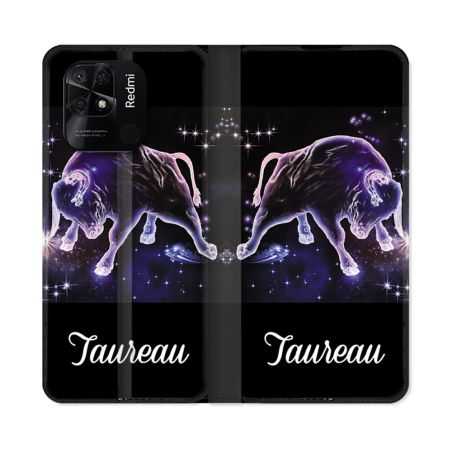 Housse cuir portefeuille Pour Xiaomi Redmi 10C Signe Zodiaque 2 Taureau