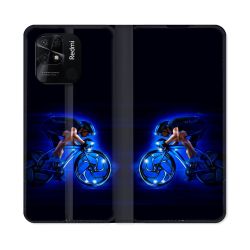 Housse cuir portefeuille Pour Xiaomi Redmi 10C Sport Cyclisme Bleu