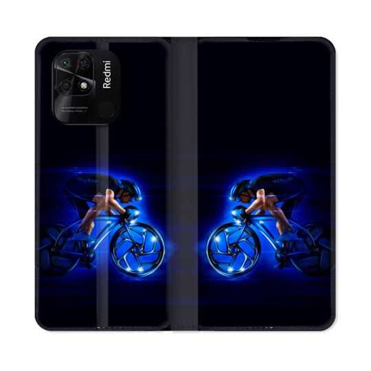 Housse cuir portefeuille Pour Xiaomi Redmi 10C Sport Cyclisme Bleu