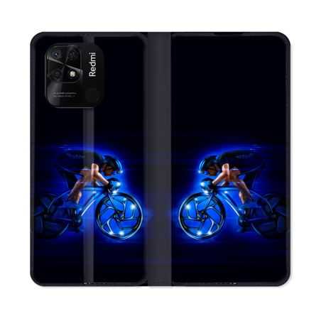 Housse cuir portefeuille Pour Xiaomi Redmi 10C Sport Cyclisme Bleu