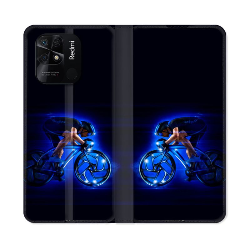 Housse cuir portefeuille Pour Xiaomi Redmi 10C Sport Cyclisme Bleu