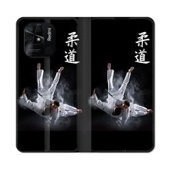 Housse cuir portefeuille Pour Xiaomi Redmi 10C Sport Judo Noir