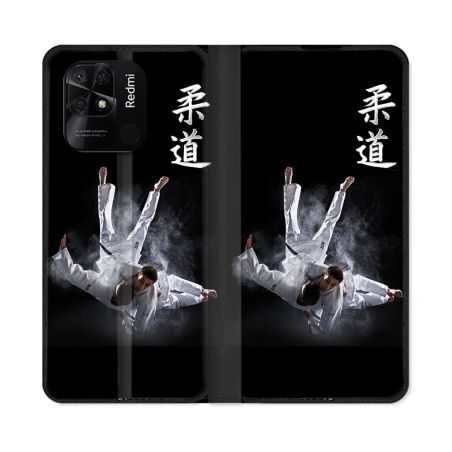 Housse cuir portefeuille Pour Xiaomi Redmi 10C Sport Judo Noir