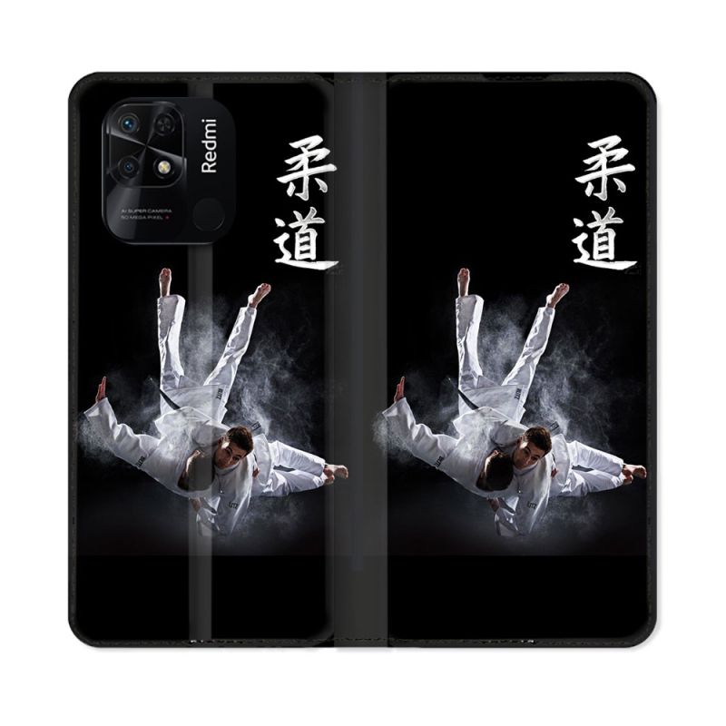Housse cuir portefeuille Pour Xiaomi Redmi 10C Sport Judo Noir