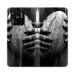 Housse cuir portefeuille Pour Xiaomi Redmi 10C Sport Rugby Ballon Vintage