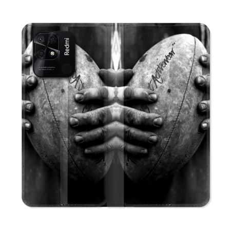 Housse cuir portefeuille Pour Xiaomi Redmi 10C Sport Rugby Ballon Vintage