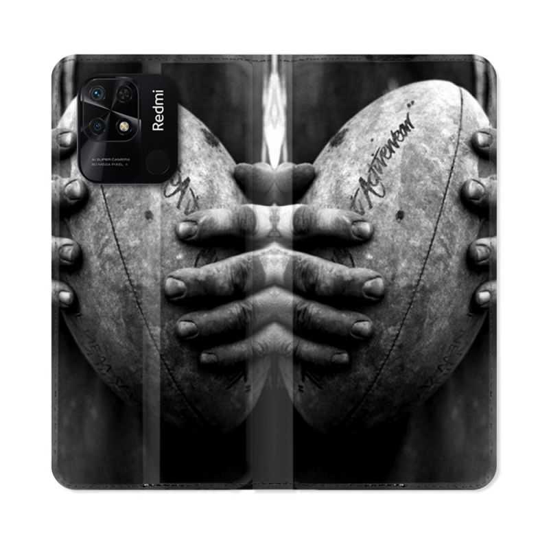 Housse cuir portefeuille Pour Xiaomi Redmi 10C Sport Rugby Ballon Vintage