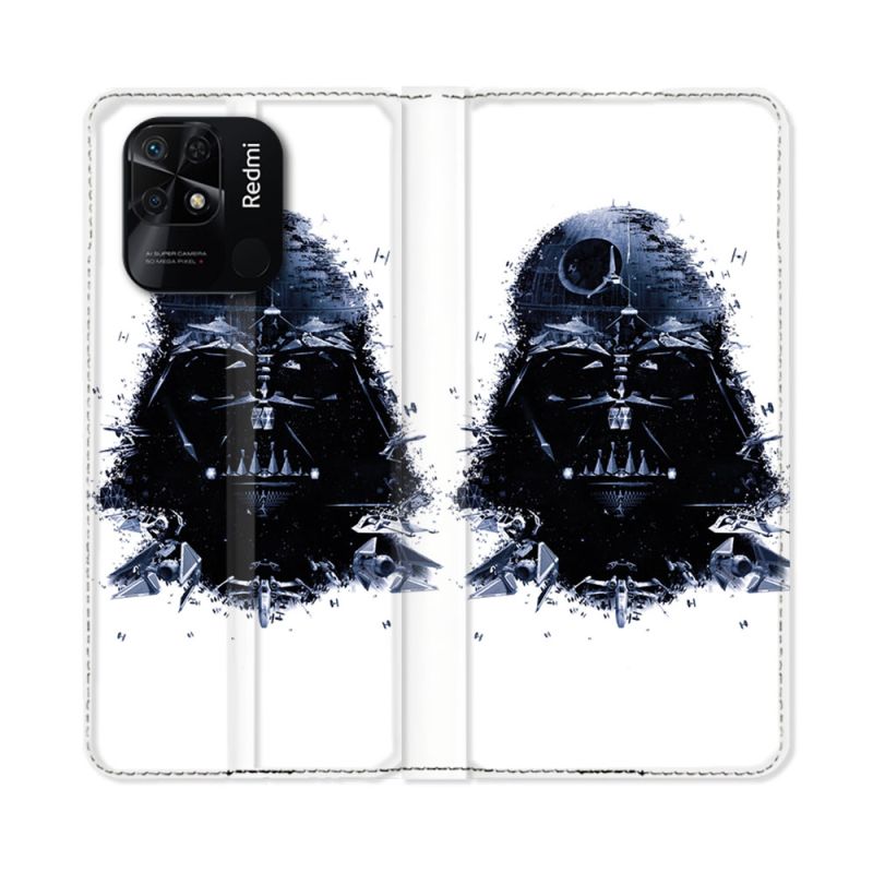 Housse cuir portefeuille Pour Xiaomi Redmi 10C Star Wars - Dark Vador Blanc