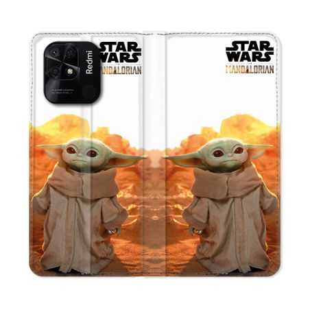 Housse cuir portefeuille Pour Xiaomi Redmi 10C Star Wars - Yoda bebe noir