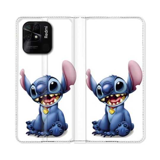 Housse cuir portefeuille Pour Xiaomi Redmi 10C Stitch Blanc