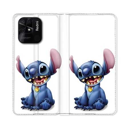 Housse cuir portefeuille Pour Xiaomi Redmi 10C Stitch Blanc