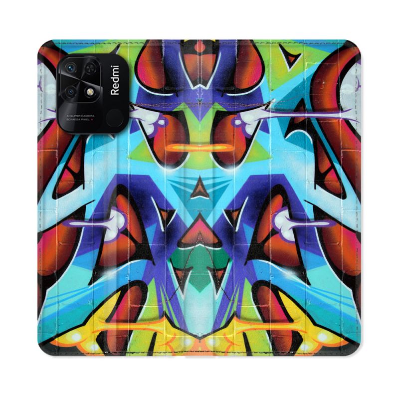 Housse cuir portefeuille Pour Xiaomi Redmi 10C Street Art Graf Color