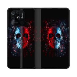 Housse cuir portefeuille Pour Xiaomi Redmi 10C Tete de Mort Deflagration