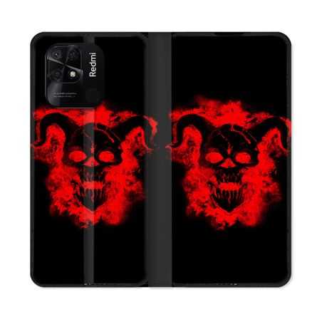 Housse cuir portefeuille Pour Xiaomi Redmi 10C Tete de Mort Diable