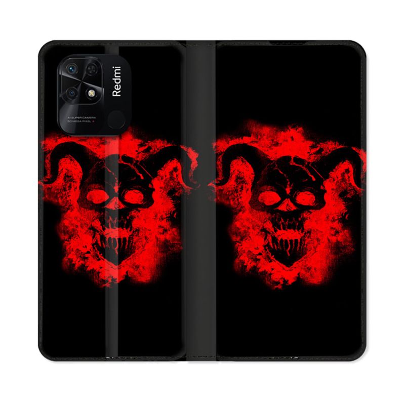 Housse cuir portefeuille Pour Xiaomi Redmi 10C Tete de Mort Diable