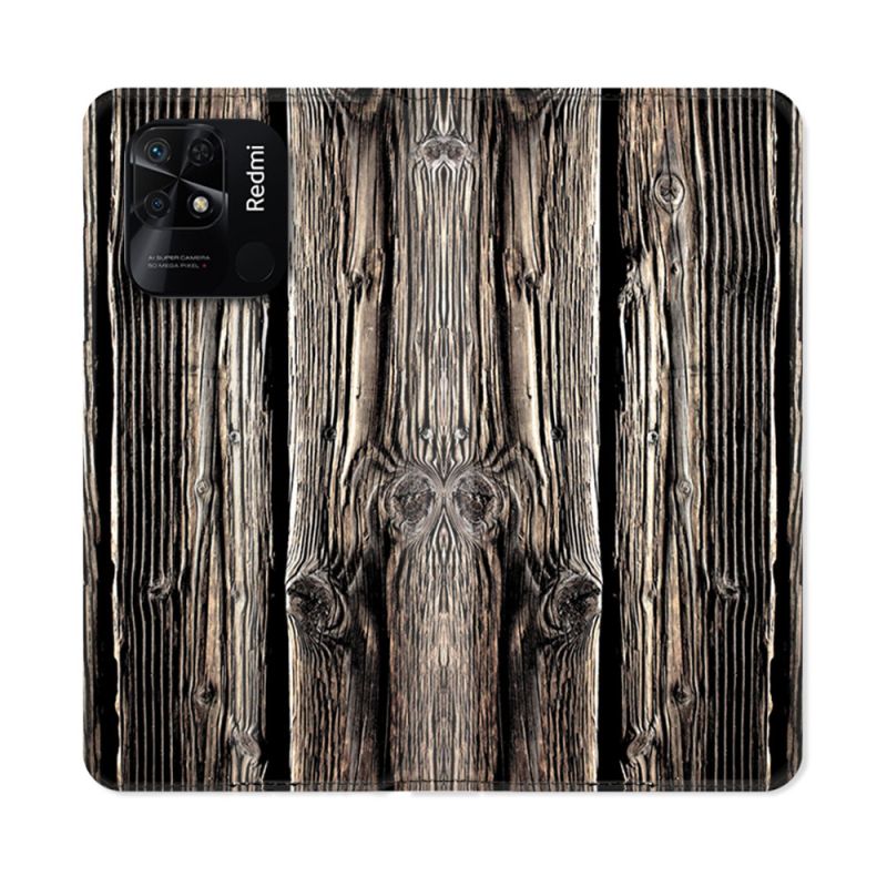 Housse cuir portefeuille Pour Xiaomi Redmi 10C Texture Bois