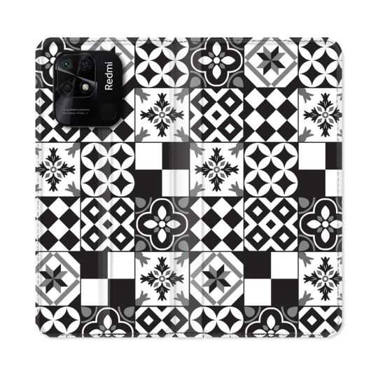 Housse cuir portefeuille Pour Xiaomi Redmi 10C Texture Carreau Ciment Noir