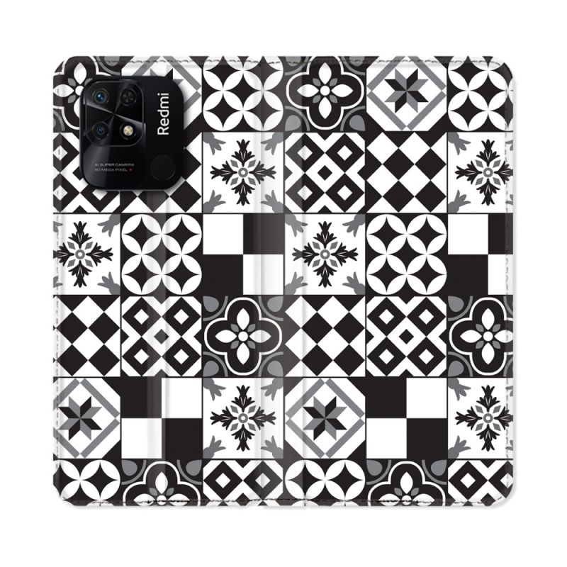 Housse cuir portefeuille Pour Xiaomi Redmi 10C Texture Carreau Ciment Noir