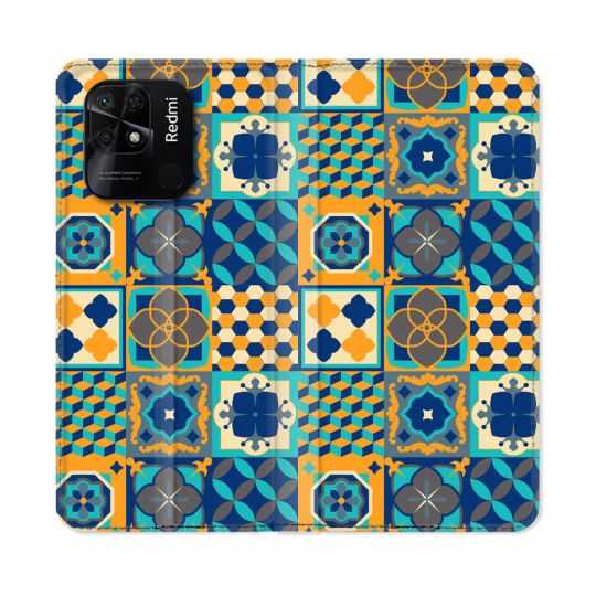 Housse cuir portefeuille Pour Xiaomi Redmi 10C Texture Carreau Ciment Orange