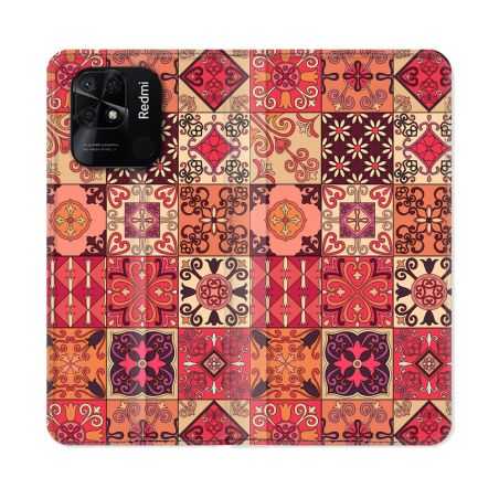 Housse cuir portefeuille Pour Xiaomi Redmi 10C Texture Carreau Ciment Rouge