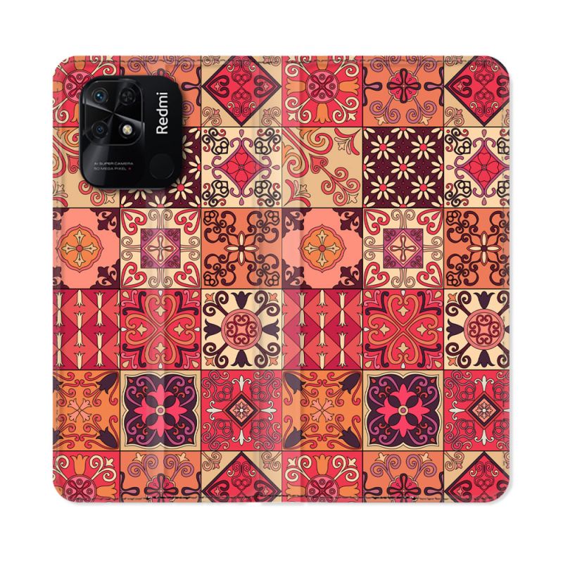 Housse cuir portefeuille Pour Xiaomi Redmi 10C Texture Carreau Ciment Rouge