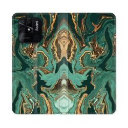 Housse cuir portefeuille Pour Xiaomi Redmi 10C Texture Marbre Vert