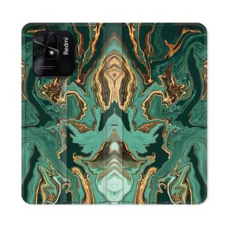 Housse cuir portefeuille Pour Xiaomi Redmi 10C Texture Marbre Vert