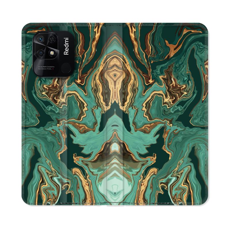 Housse cuir portefeuille Pour Xiaomi Redmi 10C Texture Marbre Vert