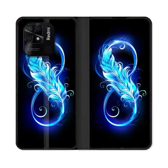 Housse cuir portefeuille Pour Xiaomi Redmi 10C Texture Plume Infini Bleu