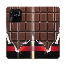 Housse cuir portefeuille Pour Xiaomi Redmi 10C Texture Trompe Oeil Chocolat