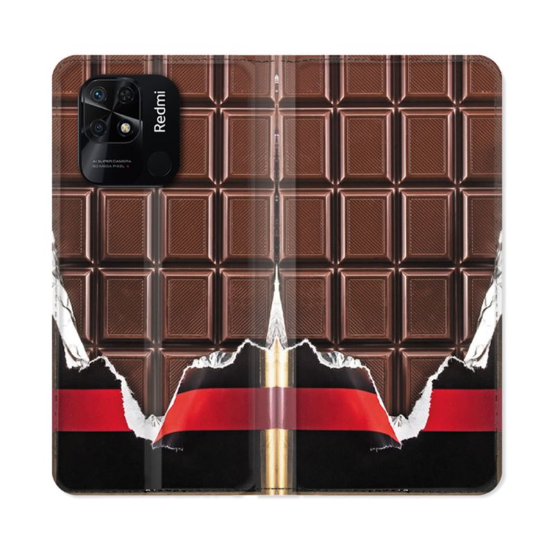 Housse cuir portefeuille Pour Xiaomi Redmi 10C Texture Trompe Oeil Chocolat