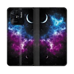 Housse cuir portefeuille Pour Xiaomi Redmi 10C Univers Bleu Violet