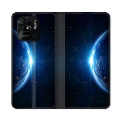 Housse cuir portefeuille Pour Xiaomi Redmi 10C Univers Planete Terre