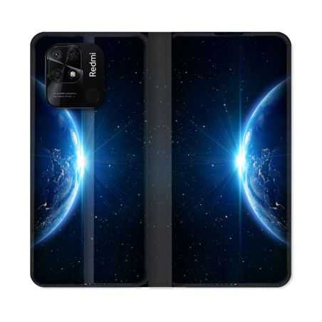 Housse cuir portefeuille Pour Xiaomi Redmi 10C Univers Planete Terre