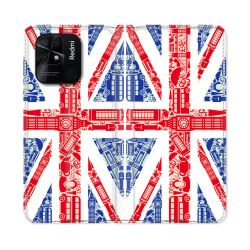 Housse cuir portefeuille Pour Xiaomi Redmi 10C Voyage Angleterre Blanc