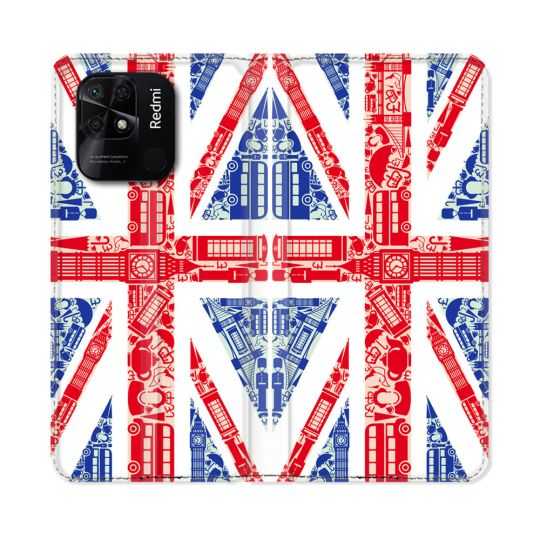 Housse cuir portefeuille Pour Xiaomi Redmi 10C Voyage Angleterre Blanc