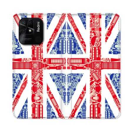 Housse cuir portefeuille Pour Xiaomi Redmi 10C Voyage Angleterre Blanc