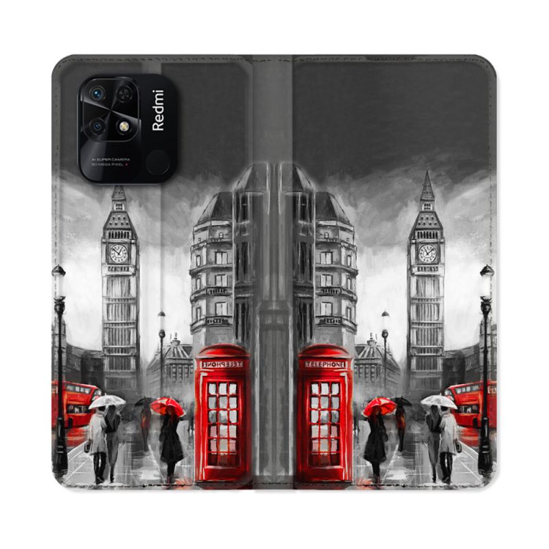 Housse cuir portefeuille Pour Xiaomi Redmi 10C Voyage Angleterre Londres Vintage